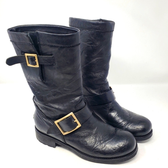 Jimmy Choo Black Leather Moto Boots